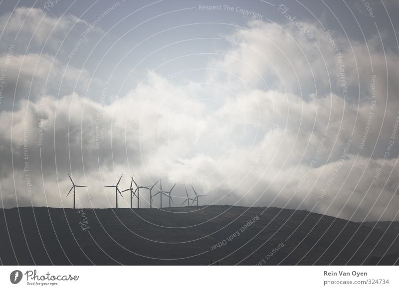 Horizon Environment Nature Landscape Wind Freedom Wind energy plant Windmill Windmill vane Skyline Clouds Clouds in the sky Hill Hilltop Colour photo