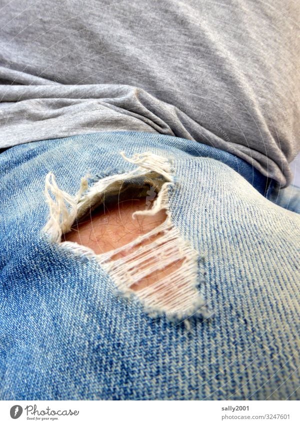 the hole in the pants... Masculine Man Adults Skin Fashion T-shirt Jeans Old Dirty Hip & trendy Broken Naked Rebellious Trashy Identity Destruction Hollow