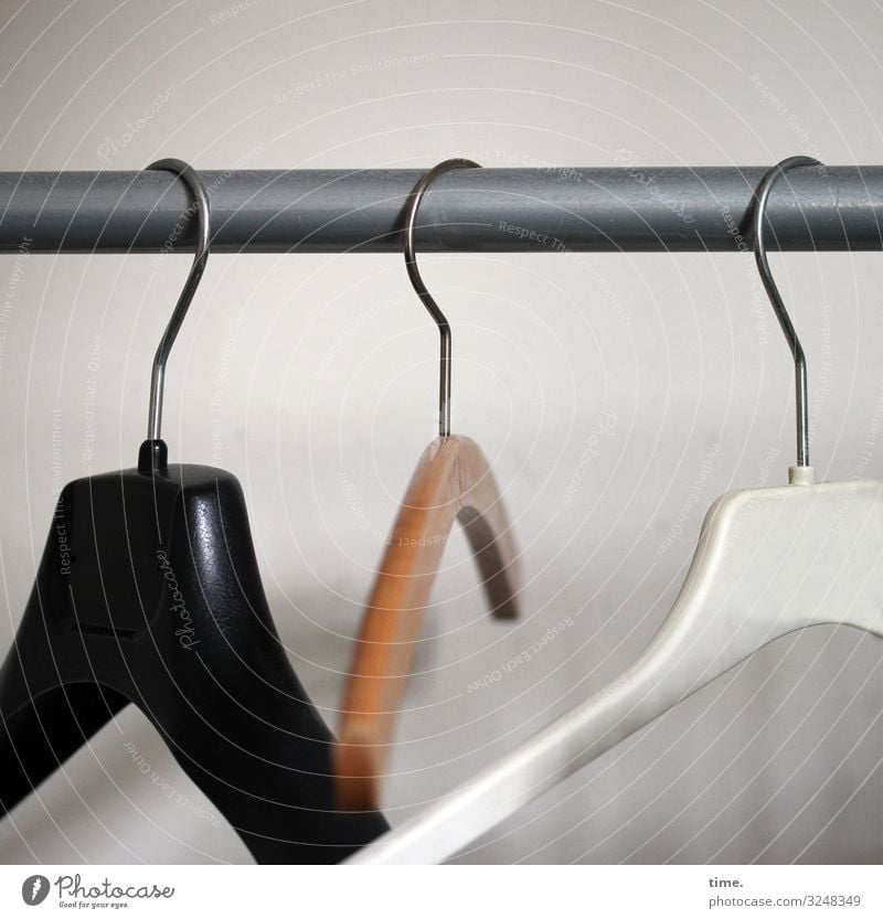 same job different style | triad Hanger wardrobe clothes rail hang Black wood White Empty forsake sb./sth. Wait service pole Metal post