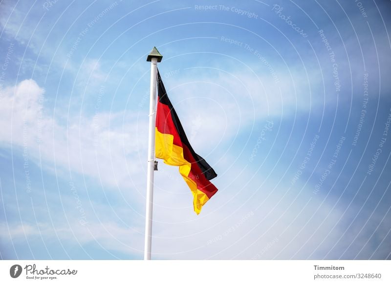 German flag Vacation & Travel Tourism Trip Sky Clouds Beautiful weather Wood Line Flag Simple Blue Gold Red Black White Emotions Blow Germany German Flag