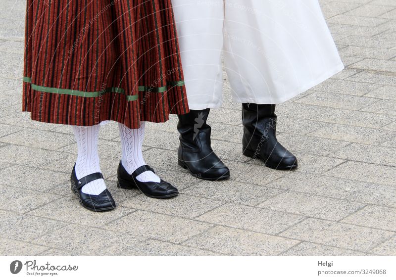 Detail of a couple in traditional costume with skirt, trousers, shoes and stockings Leisure and hobbies Feasts & Celebrations Human being Legs Feet 2