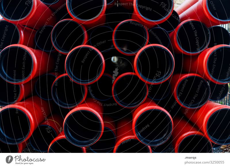 tubes Construction site Pipe Build Many Red Black Arrangement Conduit Colour photo Exterior shot Pattern Structures and shapes Deserted