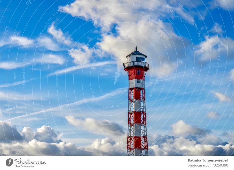 Der alte Leuchtturm an der Elbe, Norddeutschland Nature Landscape Sky Storm clouds Summer Coast Lighthouse Tourist Attraction Landmark Metal Blue Red Black