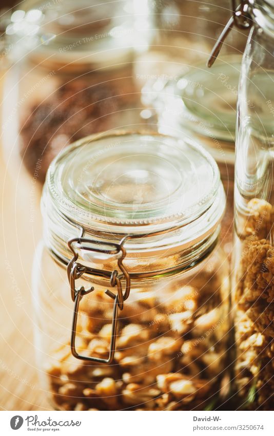 keep in glass containers Sustainability sustainability preserving jars Preserving jar nuts Oat flakes Keep storage container Containers and vessels Colour photo