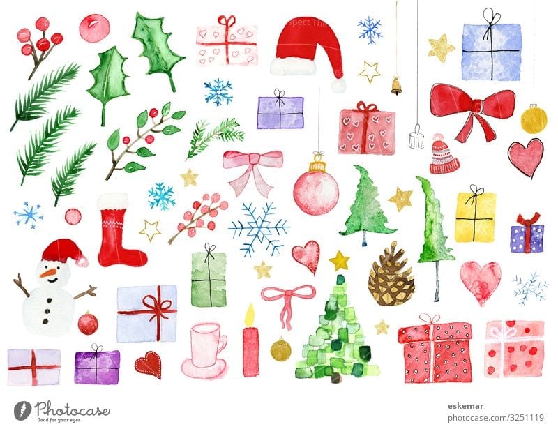 Christmas div motives in watercolor Winter Decoration Feasts & Celebrations Christmas & Advent New Year's Eve Art Painting and drawing (object) Watercolors
