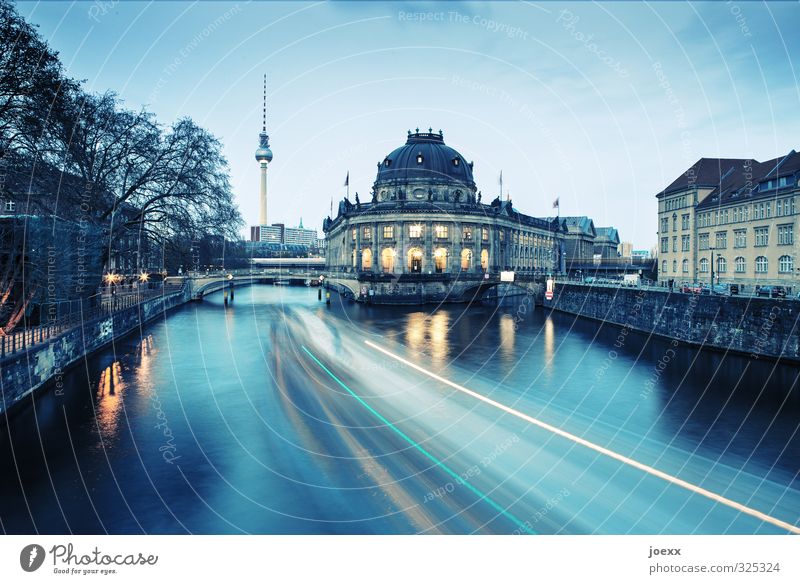 Evening view, past the Bode Museum to the Berlin TV Tower, long exposure Remote Set Tower Twilight Spree River Water Long-term exposure Historic worth seeing
