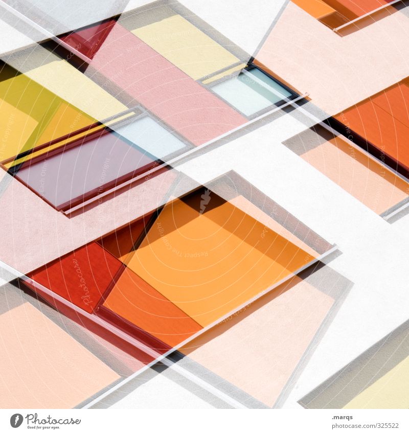 square Lifestyle Elegant Style Design Facade Line Exceptional Cool (slang) Hip & trendy Modern New Orange Red White Colour Perspective Double exposure