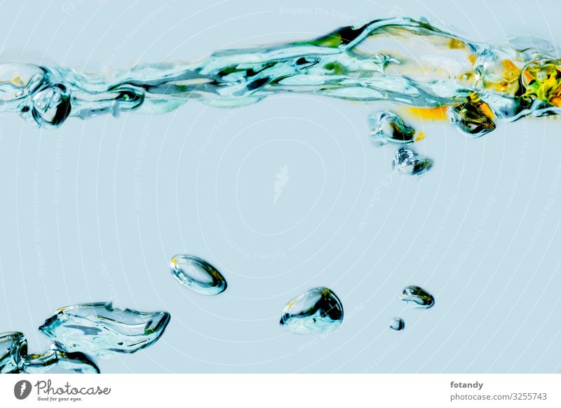 Wave with air bubbles and oil Cooking oil Waves Decoration Wallpaper Art Water Movement Exceptional Fluid Blue Yellow Whimsical Mixture Oily studio shot