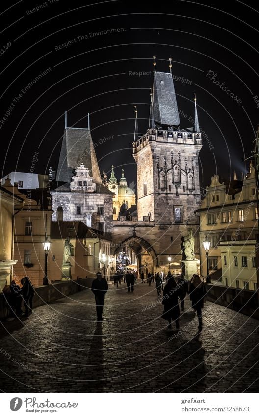 Charles Bridge And Arch Of Entrance To The Old Town Mala Strana District Illuminated In The Night In Prague In The Czech Republic ancient arch architecture