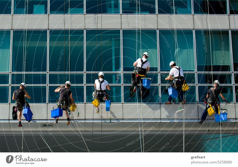 Team Of Climbing Workers On Office Building alpinism building business city clean cleaning climb climber danger dangerous efficiency equipment extreme facade