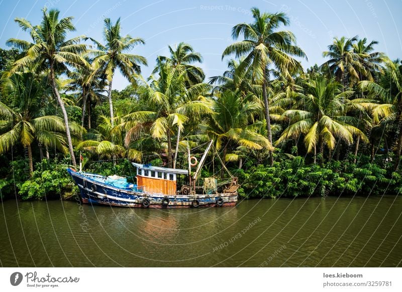 Old ocean fishing boat in the Kerala backwaters Vacation & Travel Tourism Trip Adventure Far-off places Sightseeing Cruise Summer Beach Nature Plant Water
