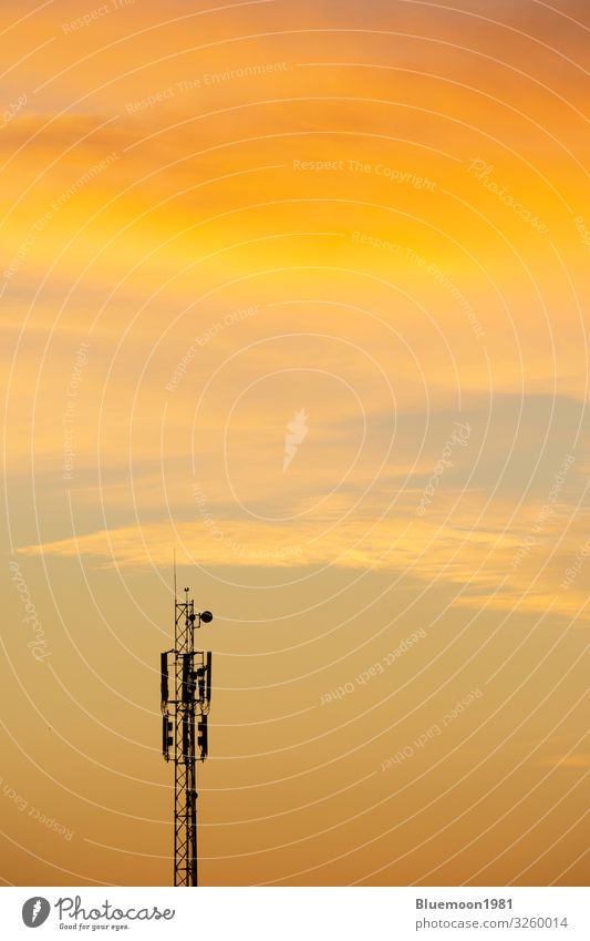 Communication antenna tower at dawn time with clouds Beautiful Waves Industry Telephone Cellphone Technology Internet Sky Clouds Autumn Antenna Aircraft Bright