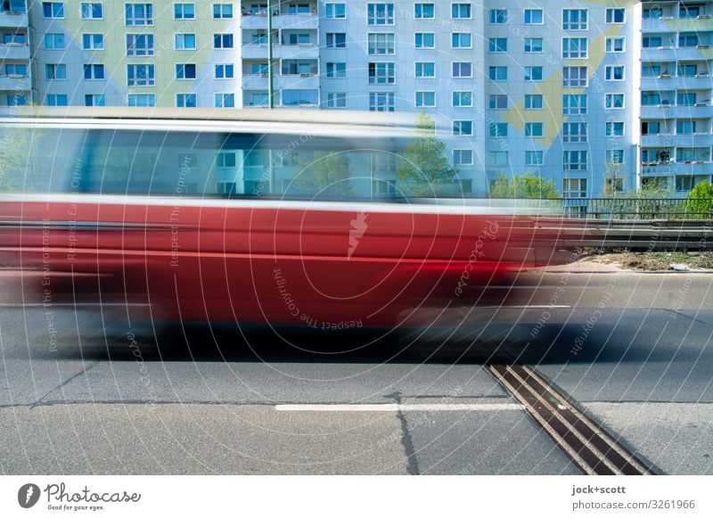 Speed limit on the urban motorway Pankow Prefab construction Facade Traffic infrastructure City highway Van Concrete slab Driving Gloomy Mobility Symmetry