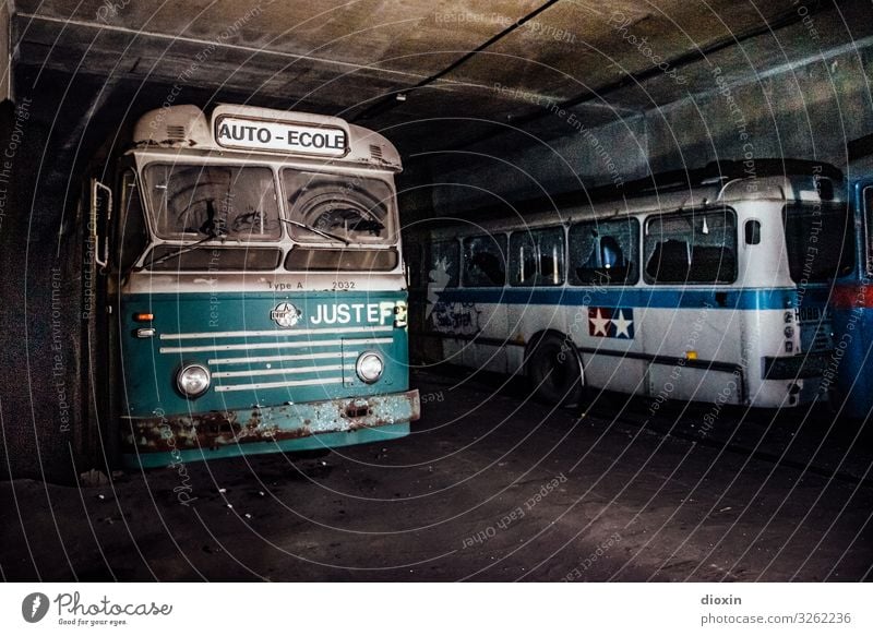 the tunnel | bus station Adventure Transport Means of transport Passenger traffic Public transit Road traffic Bus travel Tunnel Vintage car Old Authentic Retro