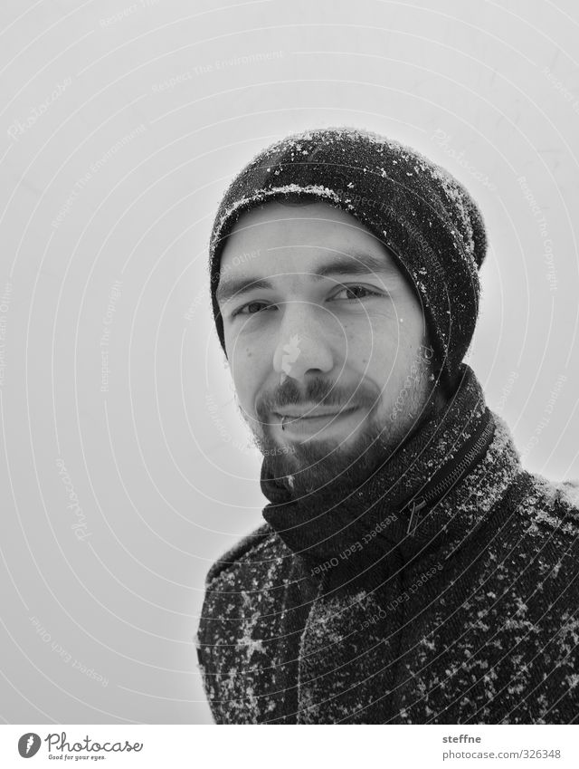 Cold out there Masculine 1 Human being Snow Winter Winter walk Facial hair Cap Piercing Black & white photo