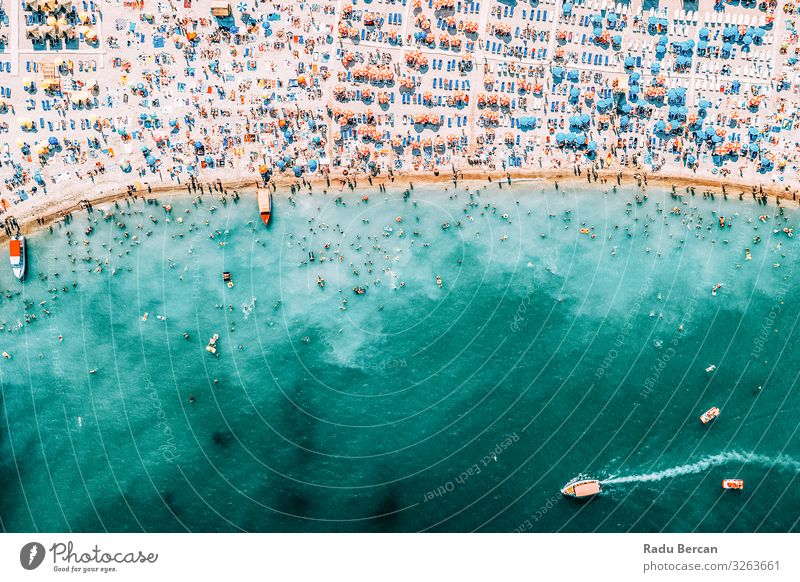 People Crowd On Beach, Aerial View In Summer Swimming & Bathing Vacation & Travel Tourism Adventure Freedom Summer vacation Sun Sunbathing Ocean Waves