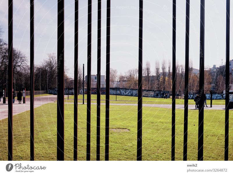 wall strip Crowd of people Landscape Sky Clouds Horizon Spring Beautiful weather Tree Grass Meadow Berlin Downtown Berlin Traces of fomer wall Rest of a wall