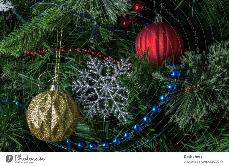 Christmas Baubles and Decorations on Christmas Tree Winter Winter vacation Feasts & Celebrations Christmas & Advent Glittering Blue Green Red Peace