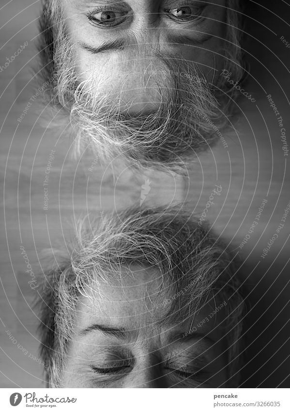 while you slept Human being Feminine Woman Adults Female senior Couple Face Looking Sleep Doppelganger Self portrait Watchfulness Mysterious Black & white photo