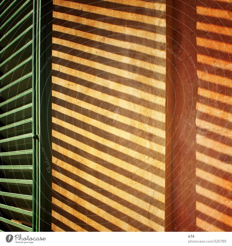 Persiana Wall (barrier) Wall (building) Stone Wood Hot Warmth Yellow Green Orange Calm Shutter Stripe Colour photo Multicoloured Exterior shot Close-up Deserted