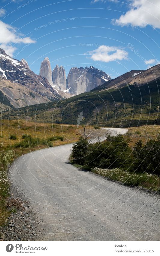 Patagonia / Torres des Paine Environment Nature Landscape Sky Summer Beautiful Clouds Gravel path Mountain Torrs del Paine Torres del Paine NP Chile