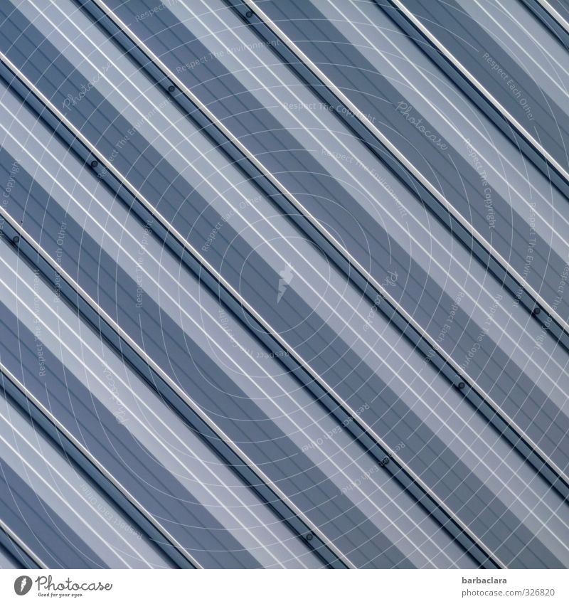 graphic | accuracy Factory Building Wall (barrier) Wall (building) Facade Metal Plastic Line Stripe Simple Firm Bright Cold Modern Blue Gray White Safety