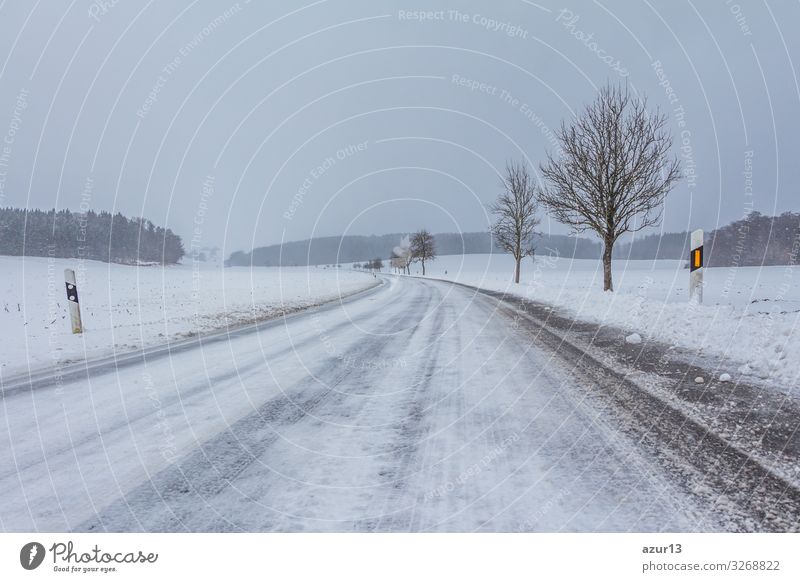 Empty smooth frozen winter road with ice snow after storm Vacation & Travel Winter Snow Winter vacation Environment Nature Landscape Climate Climate change