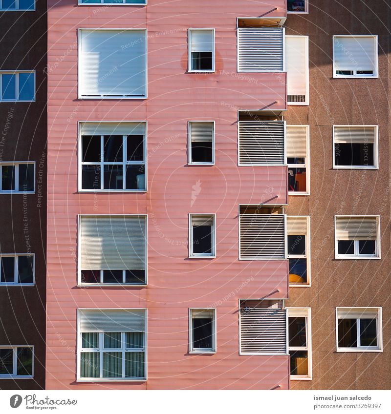 windows on the pink facade of the house in Bilbao city, spain Window Pink Facade Building Exterior shot House (Residential Structure) Home Street City Colour