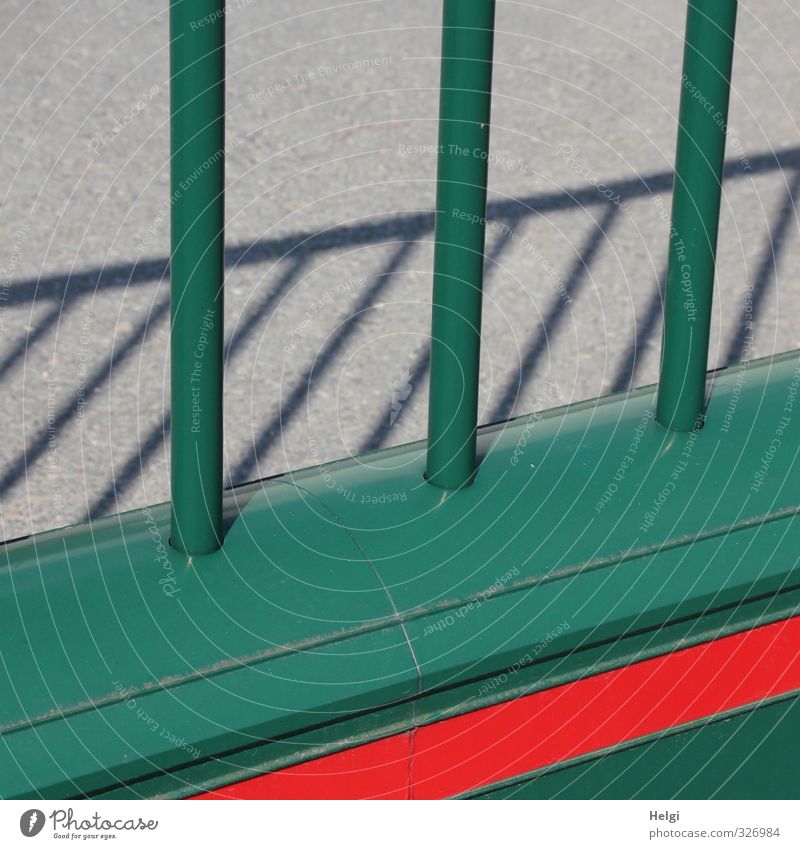 graphic | green-red-grey Fence Protective Grating Metal Stand Authentic Uniqueness Long Gray Green Red Safety Protection Unwavering Orderliness Fear Dangerous