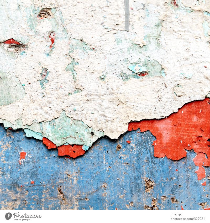 change Design Wall (barrier) Wall (building) Facade Old Broken Blue Red White Decline Past Transience Change Rendered facade Plaster Background picture