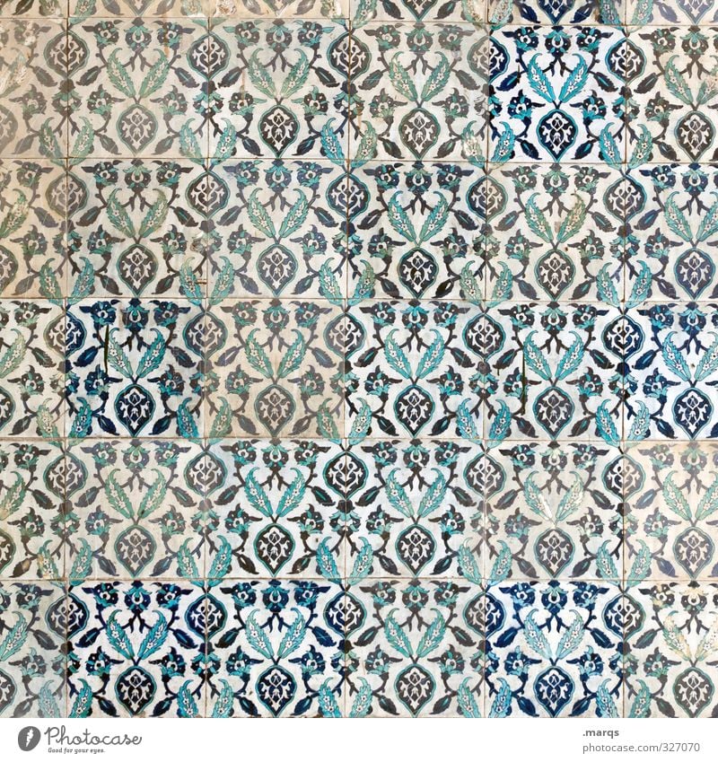 wallpaper Style Design Art Culture Wall (barrier) Wall (building) Ornament Simple Blue White Tile Dirty Background picture Near and Middle East Decoration