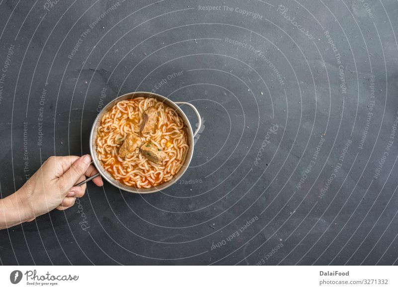 noodles with chicken meat in bowl on dark stone background Meat Vegetable Soup Stew Lunch Dinner Plate Restaurant Gastronomy Fresh Hot Delicious Tradition Asia