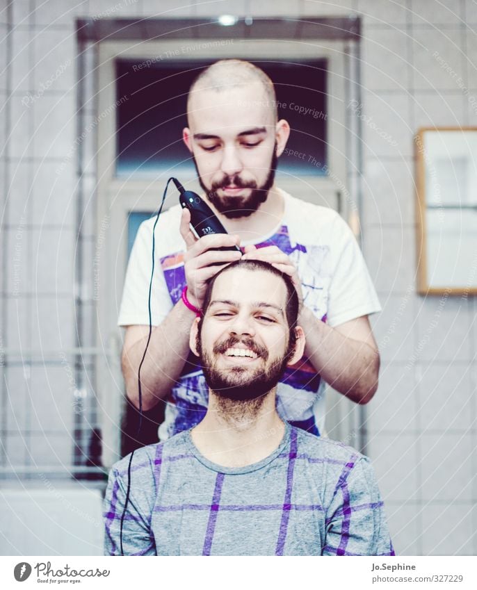 Peter says Hairdressing Haircut Personal hygiene Friendship Solidarity Attachment Together Trust helping Hair and hairstyles Hair Stylist Shaving Shave Joy