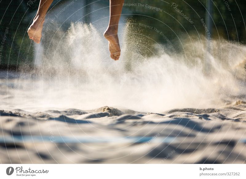 in the air air Sports Volleyball (sport) Feet 1 Human being 18 - 30 years Youth (Young adults) Adults Jump Sand Airy Colour photo Exterior shot Detail