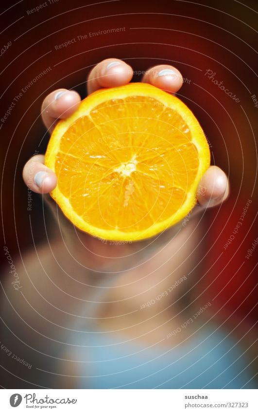 vitamin C Food Orange Healthy Feminine Child Skin Hand Fingers 1 Human being Exotic Fresh Delicious Round Juicy Fruit Citrus fruits Vitamin C Colour photo