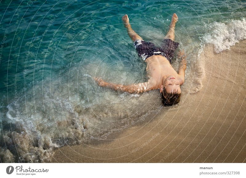 bathing season Well-being Relaxation Vacation & Travel Summer Summer vacation Sun Sunbathing Beach Ocean Waves Aquatics Swimming & Bathing Naiad Human being
