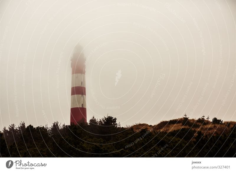 No matter what Sky Weather Bad weather Fog Island Amrum Lighthouse Building Old Creepy Tall Brown Red White Fear Hope Tourism Colour photo Subdued colour