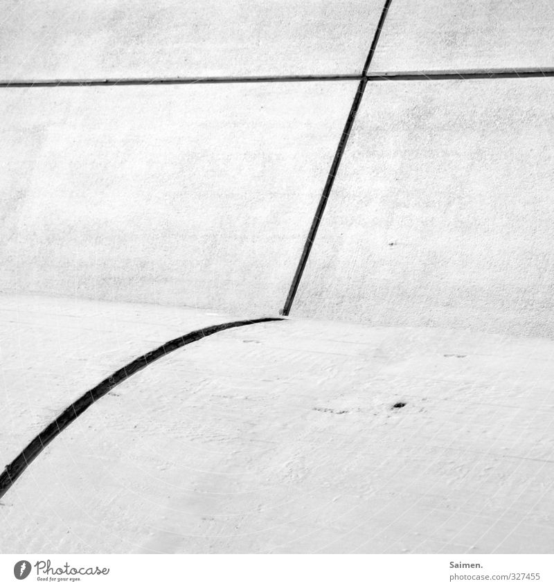 round straight Wall (barrier) Wall (building) Facade Round Line Christian cross Cross Structures and shapes Black & white photo Exterior shot Copy Space bottom