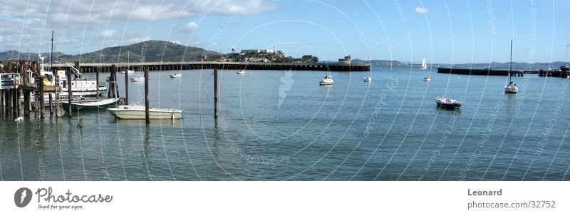 Alcatraz Iceland Ocean Watercraft Sailing ship Jetty Hill Clouds San Francisco Americas Panorama (View) Bay Mountain Island Penitentiary Harbour Sky USA Large