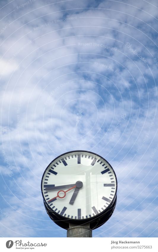 train station clock under blue sky Vacation & Travel Clock Sky Clouds Building Old Observe Bright New Blue White background City Period of time light minute
