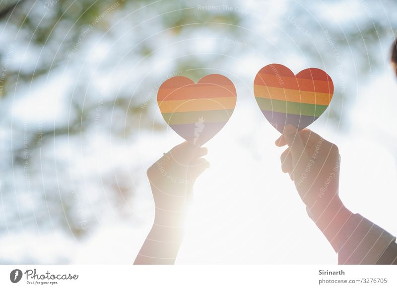 Close up hand of LGBTQ couple holding rainbow heart. Homosexual Family & Relations Couple Love Gender gender identity pride bisexual Transgender Sexuality