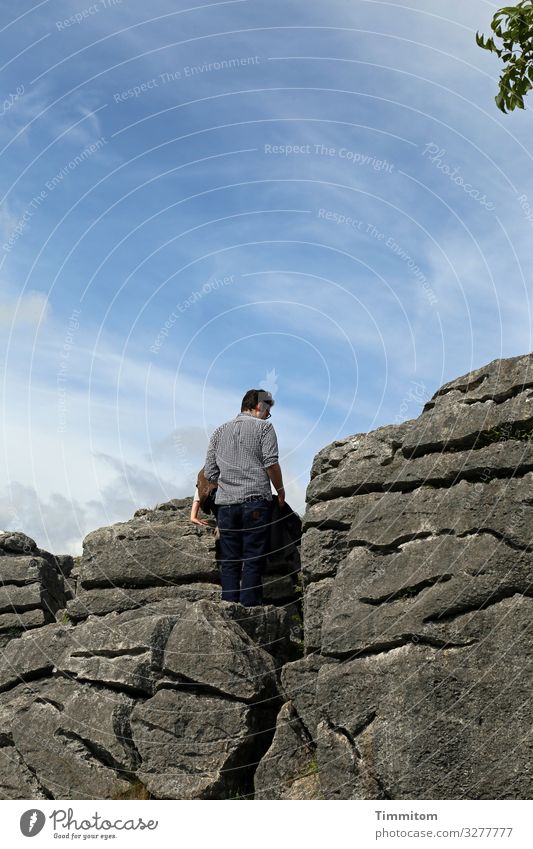 To new heights Vacation & Travel Human being Masculine 1 Environment Nature Elements Sky Beautiful weather Yorkshire Great Britain Tourist Attraction Stone