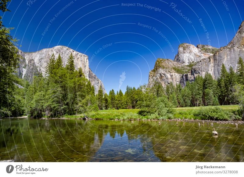 merced river with famous rock el Captain in Yosemite valley Nature Landscape Rock River Moody USA Yosemite National Park america el capitan Colour photo Day