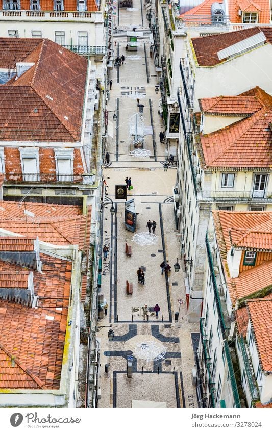view from the Elevador de Santa Justa to the old part of Lisbon Portugal Europe Historic Alfama aerial City cobble stone old town Colour photo Exterior shot