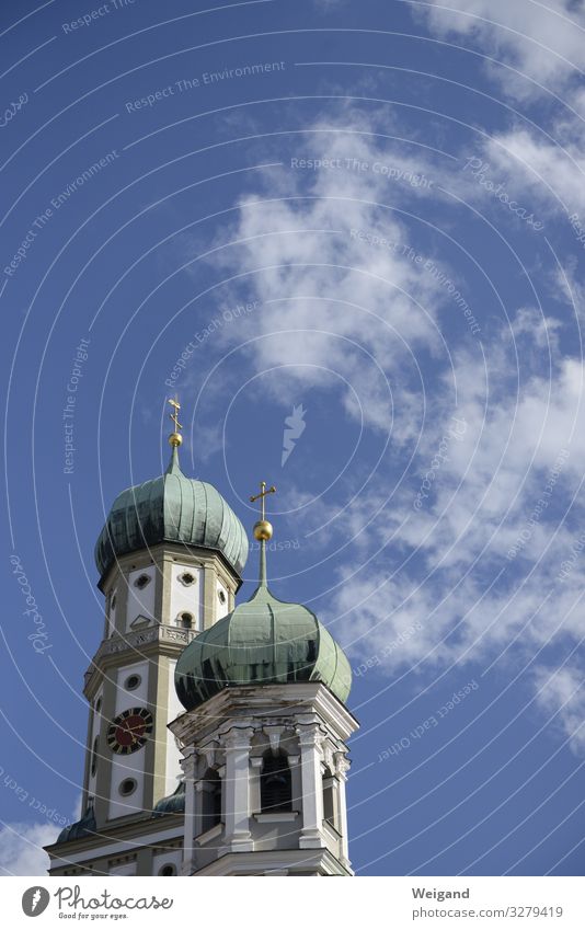 Augsburg Easter Church Blue Religion and faith Catholicism Church spire Sky Crucifix Prayer Colour photo Exterior shot Copy Space top