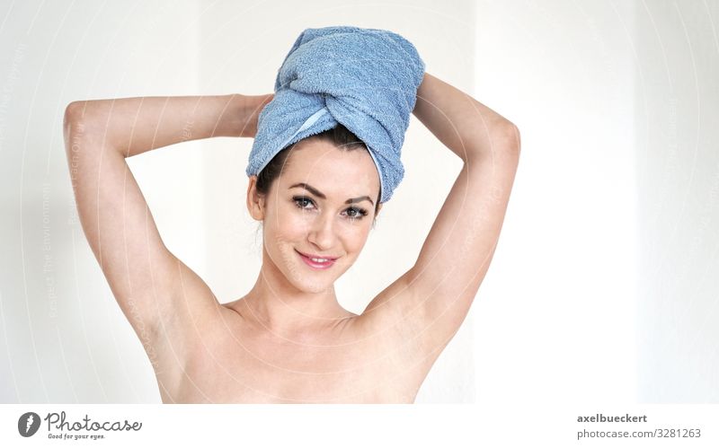young woman with towel Turban Lifestyle Beautiful Personal hygiene Body Hair and hairstyles Wellness Spa Human being Feminine Young woman Youth (Young adults)