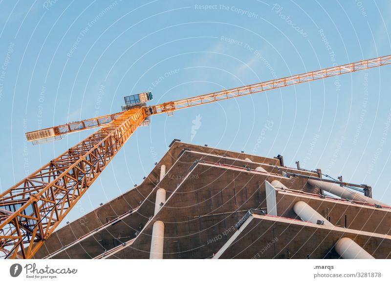 Shell with crane Crane Construction crane Construction site unfinished Manmade structures Building Change Advancement Cloudless sky New building High-rise