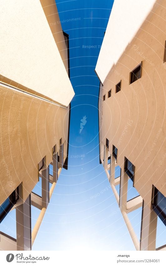 Apartment buildings Apartment house Facade Cloudless sky Architecture Modern Window dwell Worm's-eye view Tall High-rise Symmetry