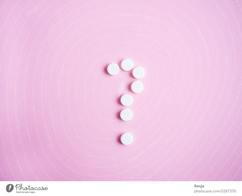 White tablets as exclamation mark on a pink background Healthy Health care Illness Intoxicant Medication Well-being Science & Research Pill flat lay Sign