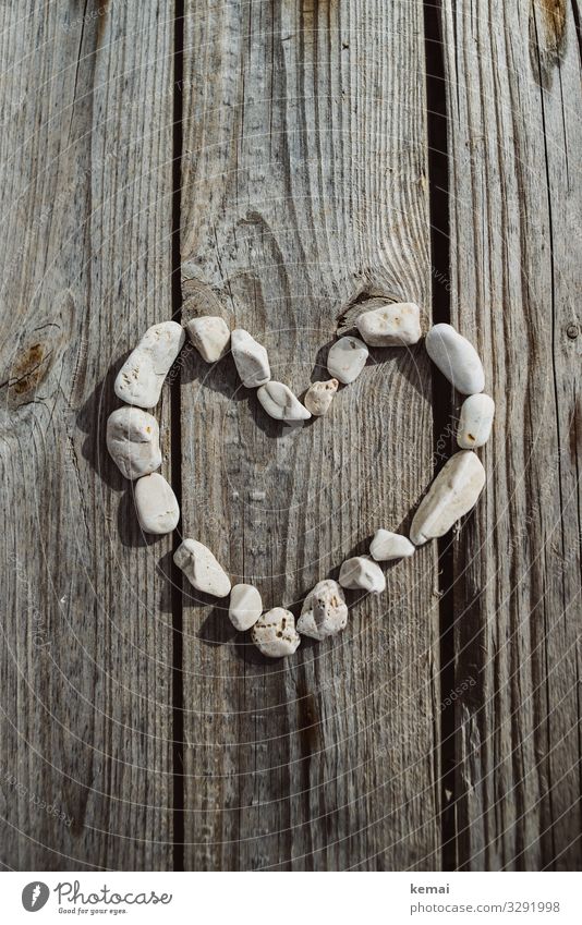 Heart of stone Lifestyle Harmonious Contentment Valentine's Day Pebble Wooden board Stone Sign Heart-shaped Authentic Bright Kitsch Natural Original Beautiful